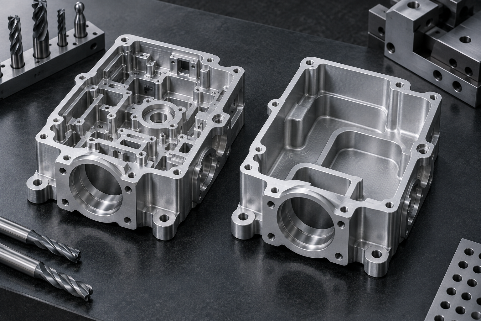 Conceptual comparison of complex and time-efficient CNC machined aluminum housing designs