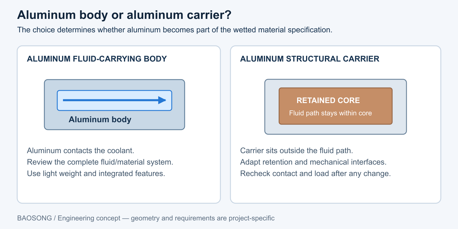 Vergleich zwischen einem mit Aluminium in Kontakt stehenden Körper und einem nicht mit Aluminium in Kontakt stehenden Träger um einen feststehenden Wärmekern herum